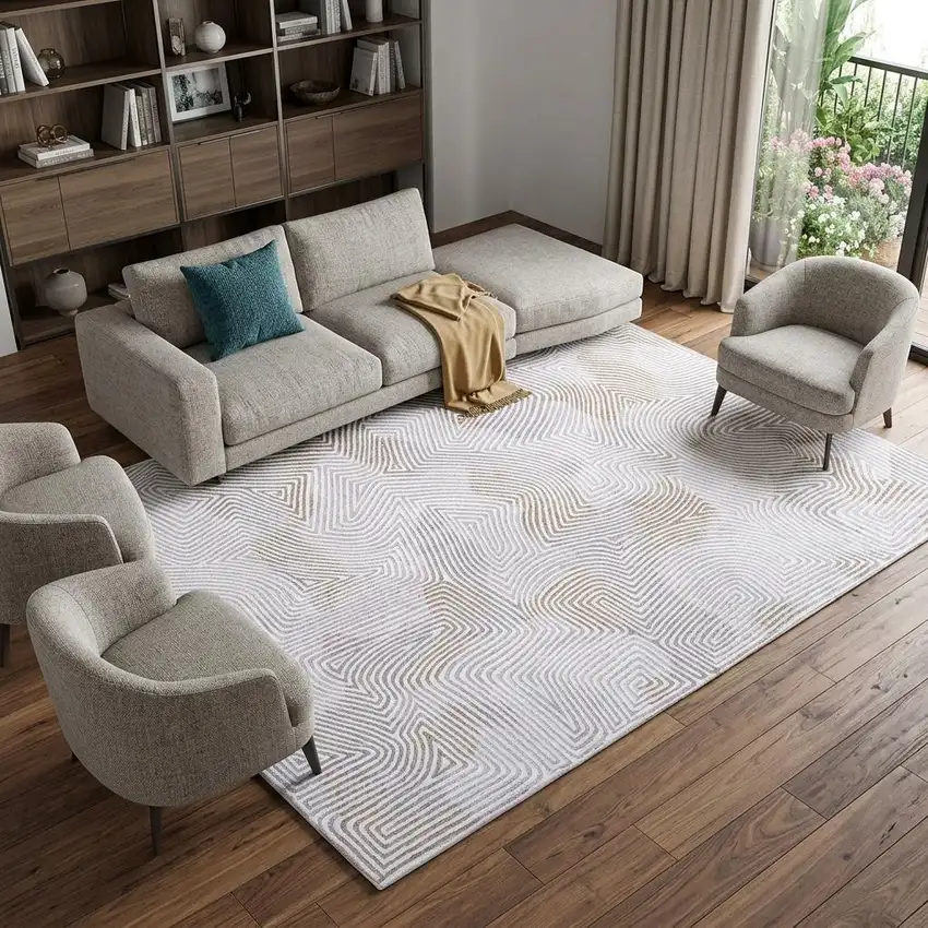 White Abstract Non Skid Area Rug Photo 1