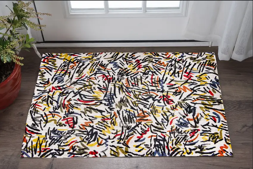 White Abstract Non Skid Area Rug Photo 1