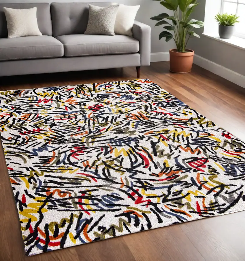 White Abstract Non Skid Area Rug Photo 1