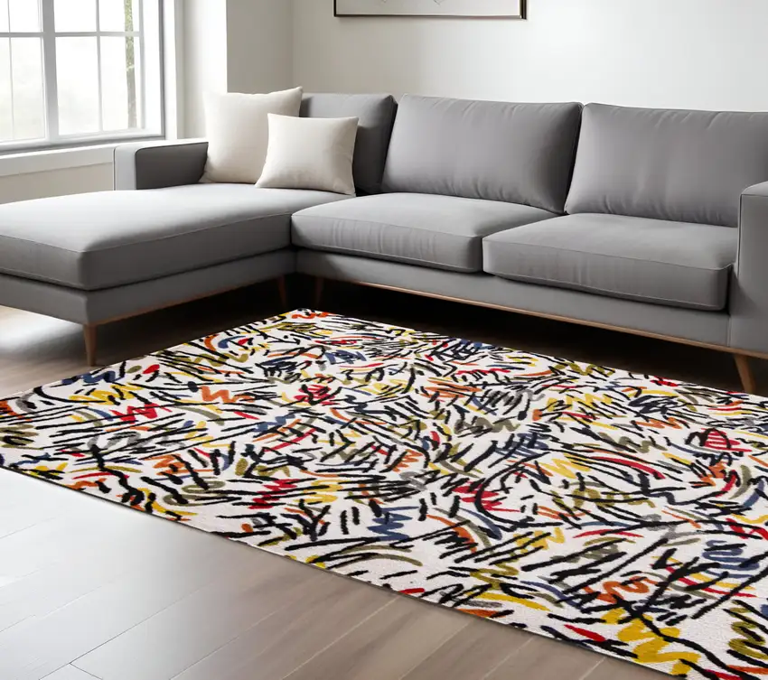 White Abstract Non Skid Area Rug Photo 1