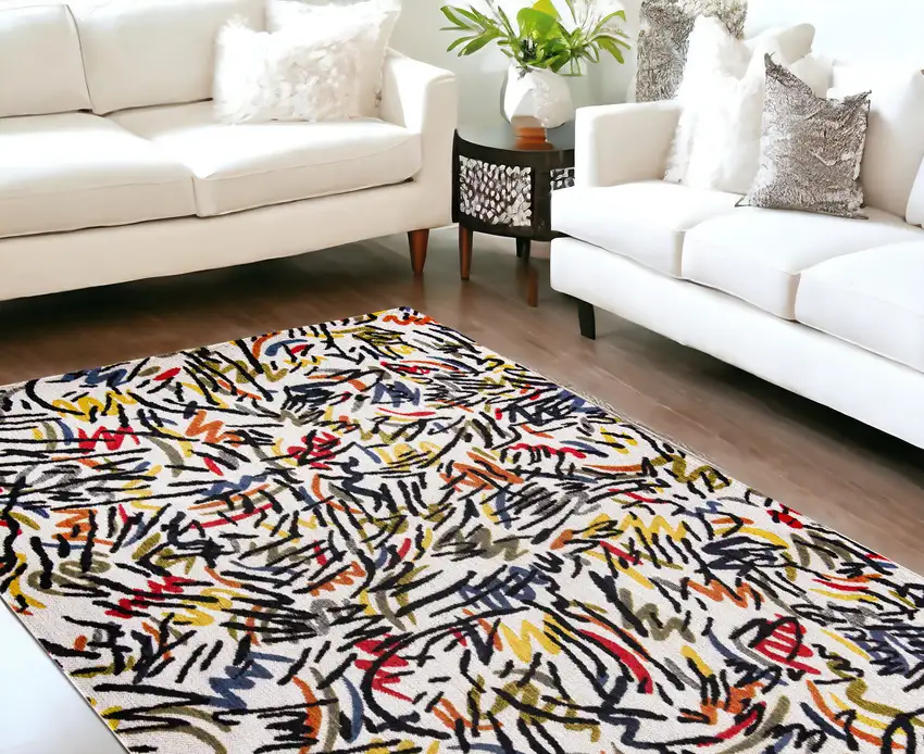 White Abstract Non Skid Area Rug Photo 1