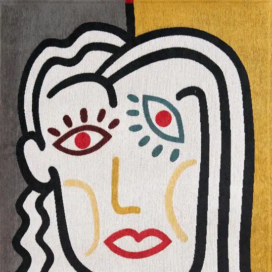 White Abstract Washable Area Rug Photo 4