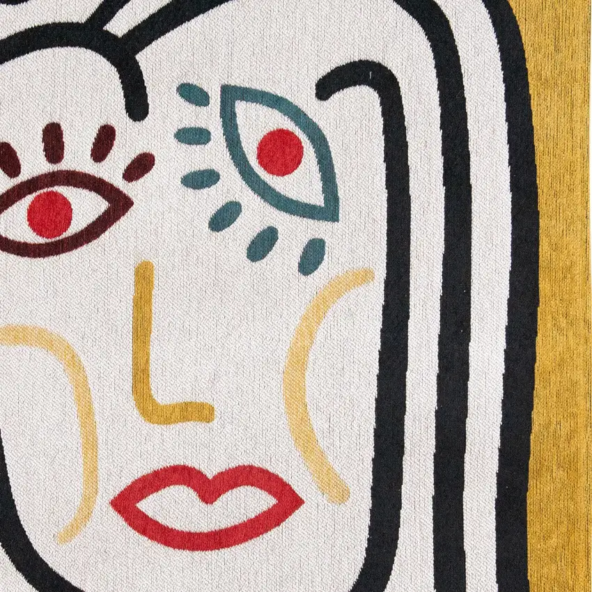 White Abstract Washable Area Rug Photo 7