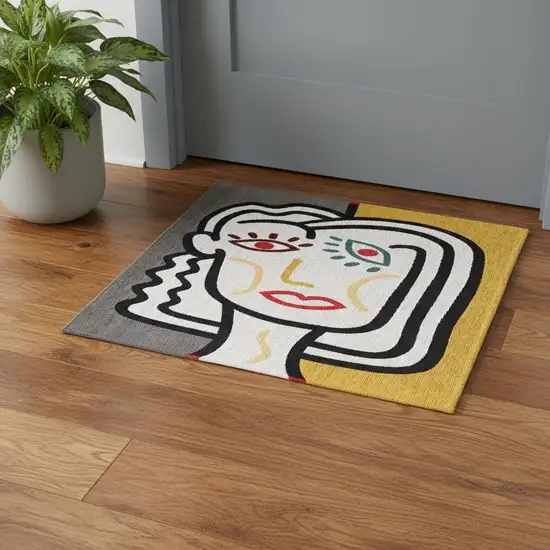 White Abstract Washable Area Rug Photo 1