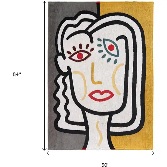 White Abstract Washable Area Rug Photo 9