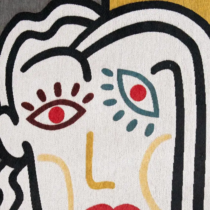 White Abstract Washable Area Rug Photo 3