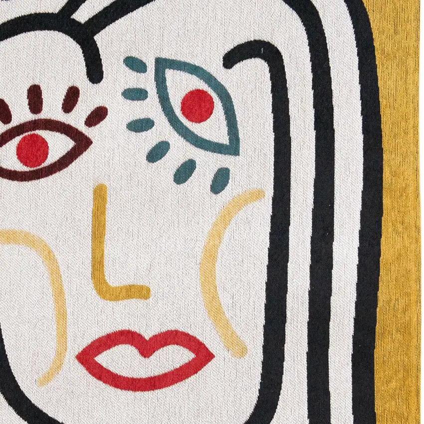 White Abstract Washable Area Rug Photo 7