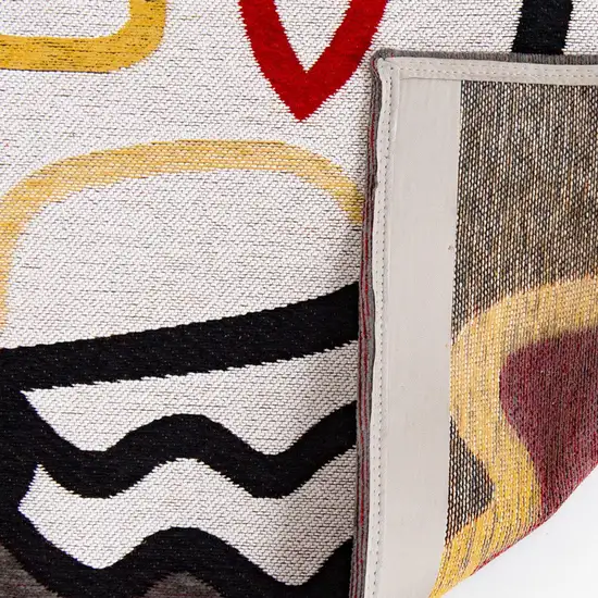 White Abstract Washable Area Rug Photo 9