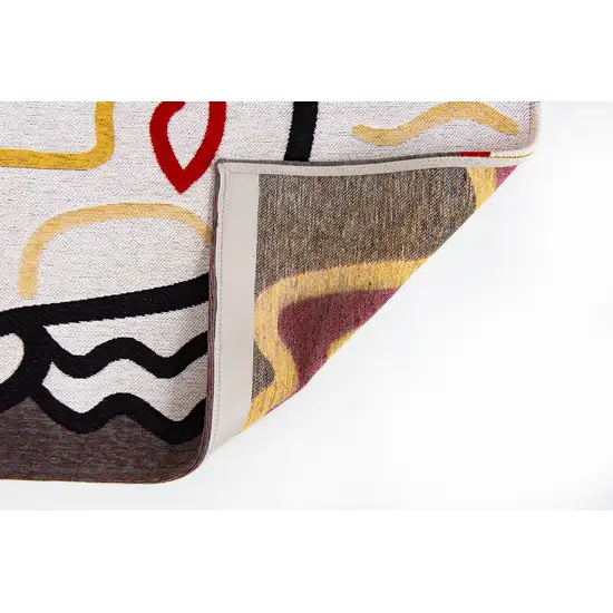 White Abstract Washable Area Rug Photo 7