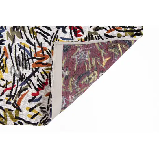 White Abstract Washable Area Rug Photo 7