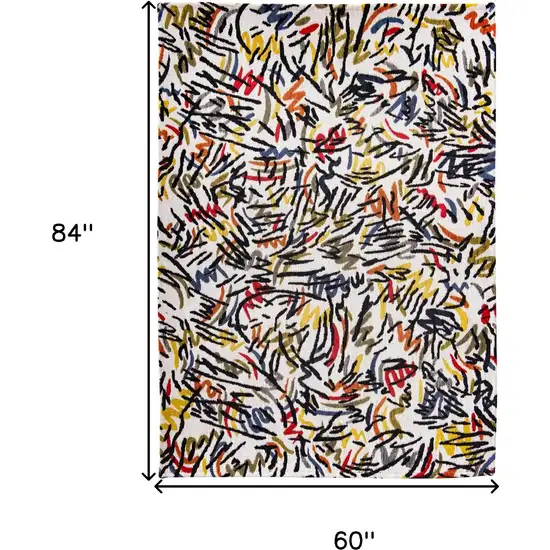 White Abstract Washable Area Rug Photo 5