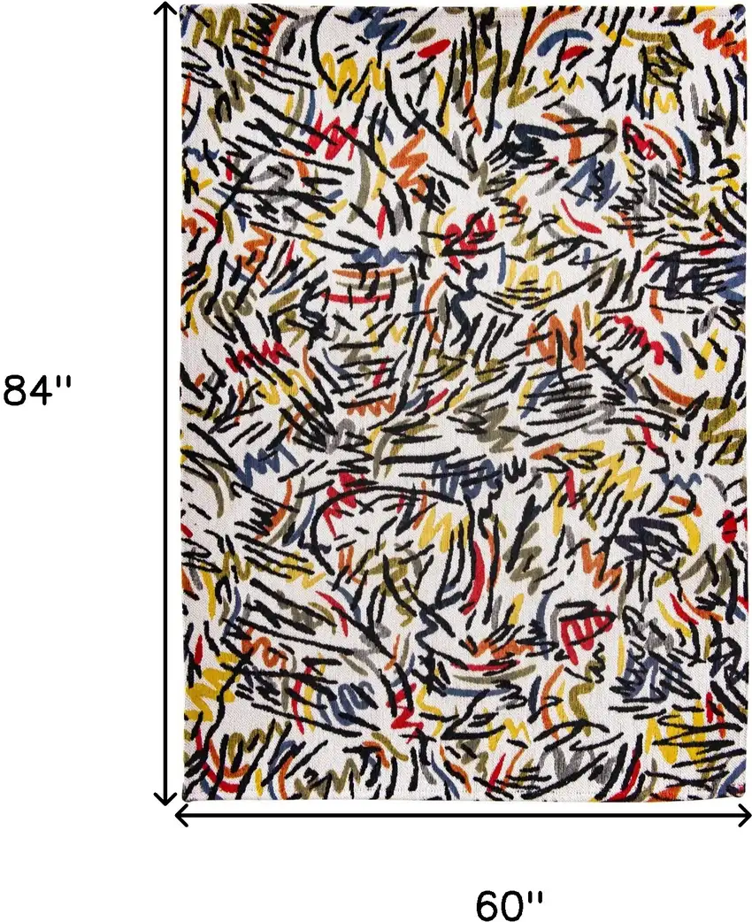 White Abstract Washable Area Rug Photo 5