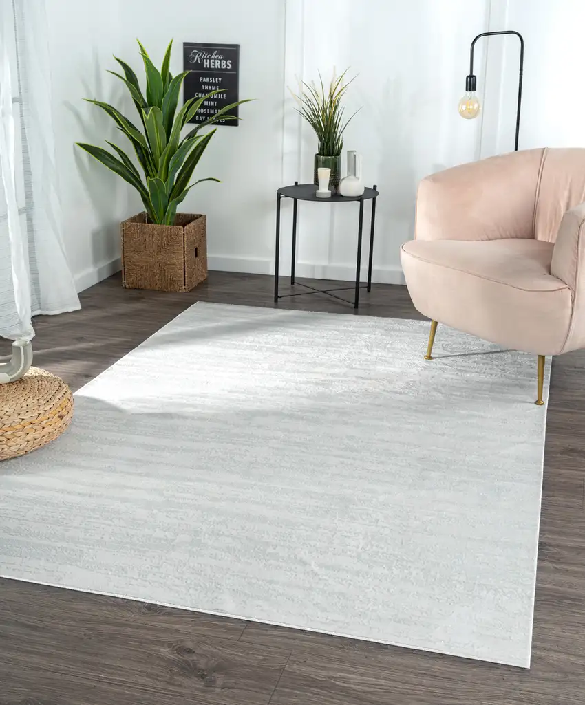 White Abstract Washable Non Skid Area Rug Photo 9