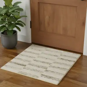 Photo of White And Beige Checkered Hand Woven Square Rug