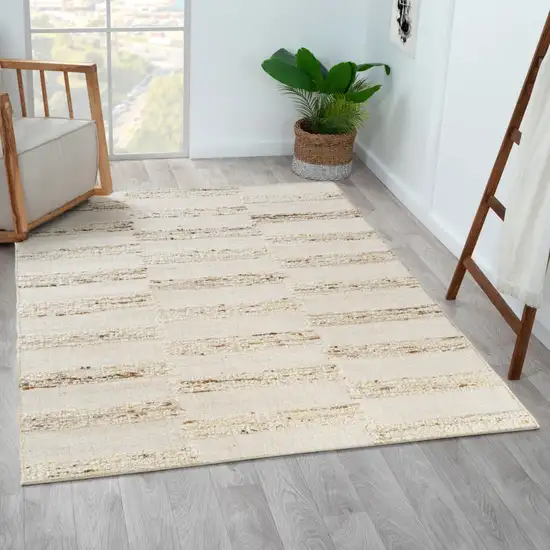 White And Beige Checkered Hand Woven Square Rug Photo 4
