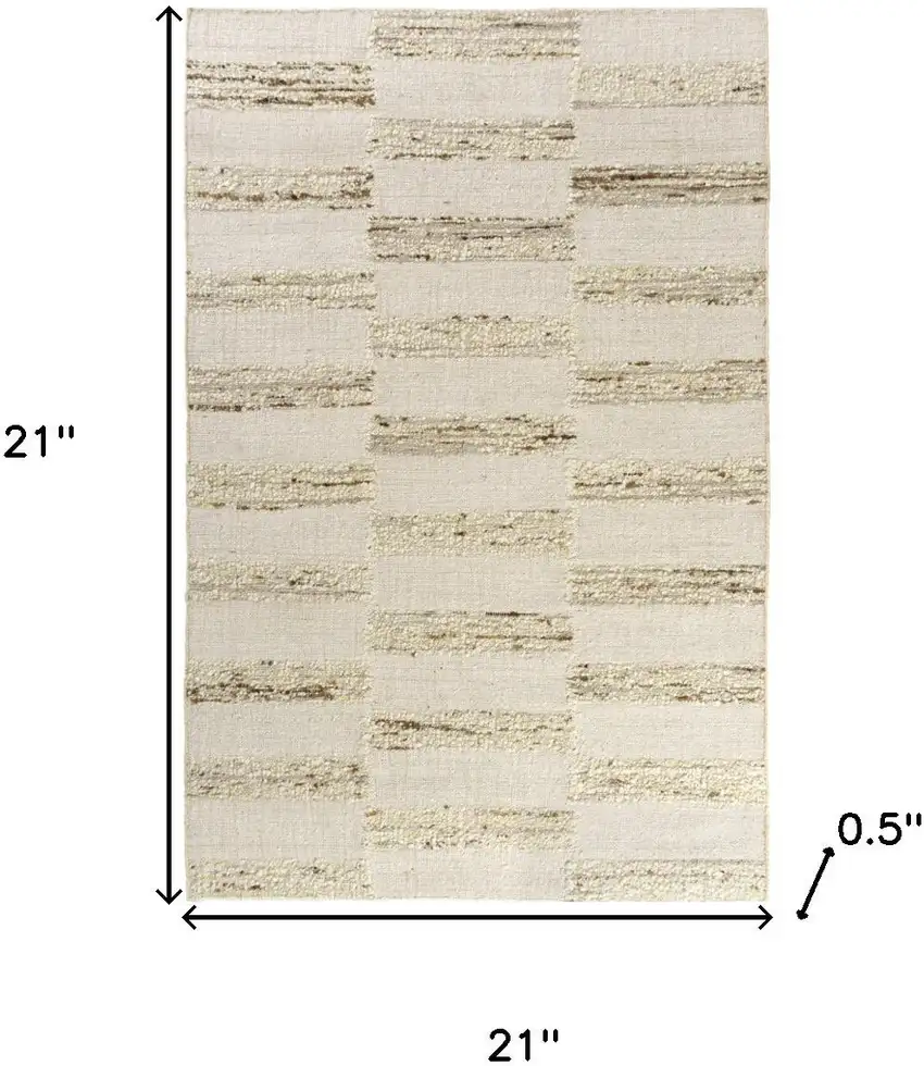 White And Beige Checkered Hand Woven Square Rug Photo 3