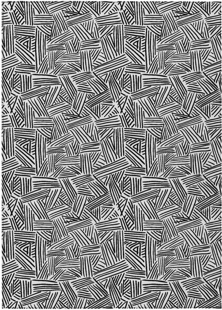 White And Beige Geometric Washable Indoor Outdoor Area Rug Photo 2