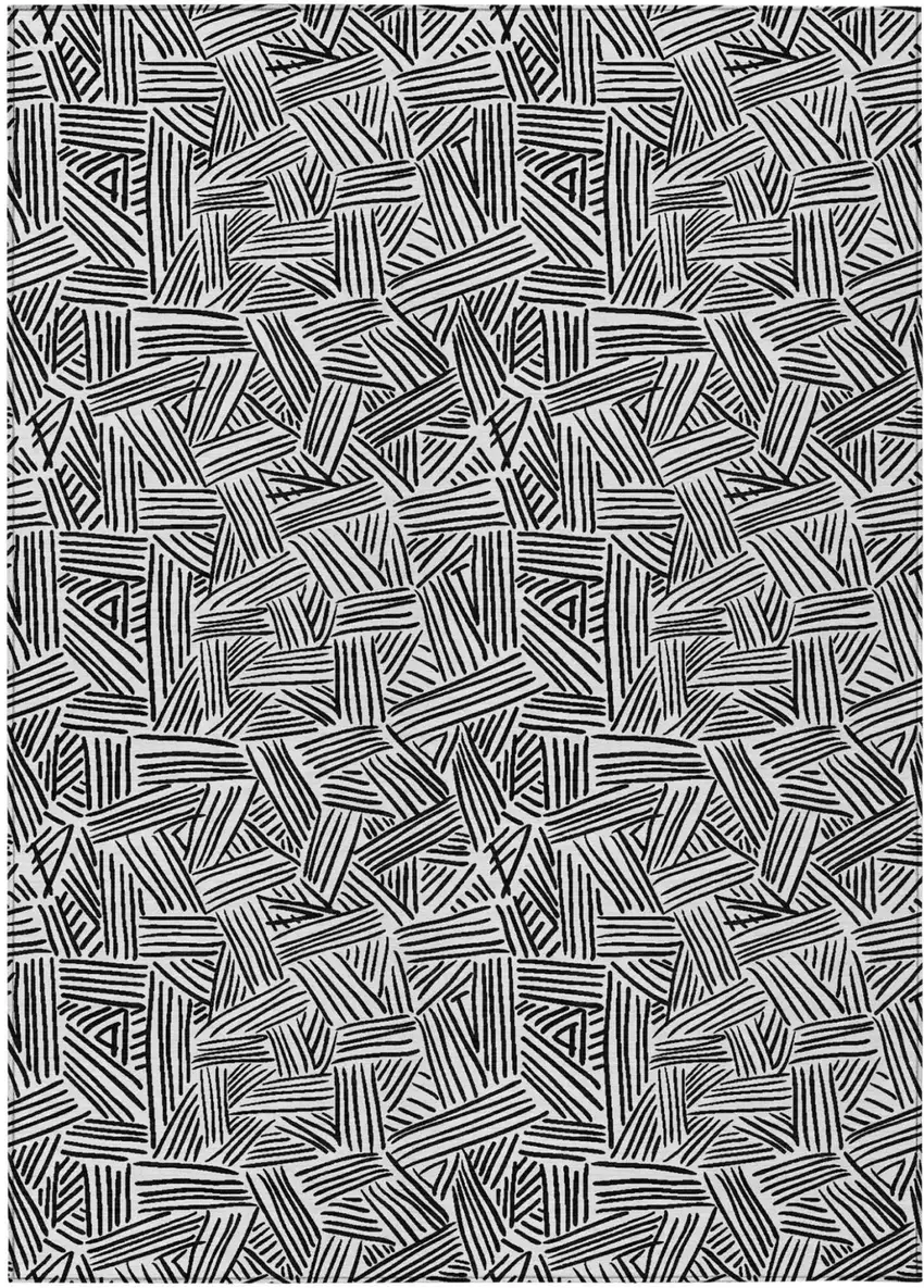White And Beige Geometric Washable Indoor Outdoor Area Rug Photo 2