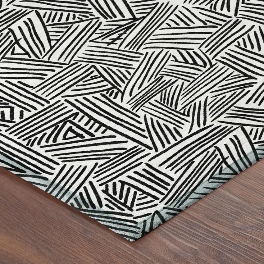 White And Beige Geometric Washable Indoor Outdoor Area Rug Photo 5