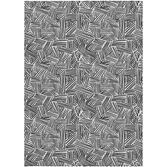 White And Beige Geometric Washable Indoor Outdoor Area Rug Photo 4