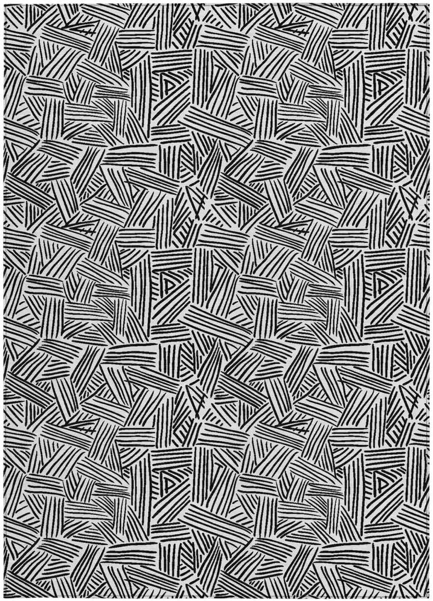 White And Beige Geometric Washable Indoor Outdoor Area Rug Photo 4