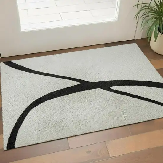 White And Black Abstract Washable Area Rug With UV Protection Photo 2