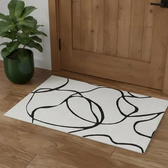 White And Black Abstract Washable Area Rug With UV Protection Photo 1