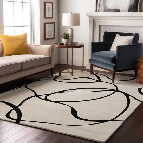 White And Black Abstract Washable Area Rug With UV Protection Photo 5
