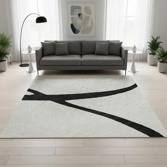 White And Black Abstract Washable Area Rug With UV Protection Photo 2