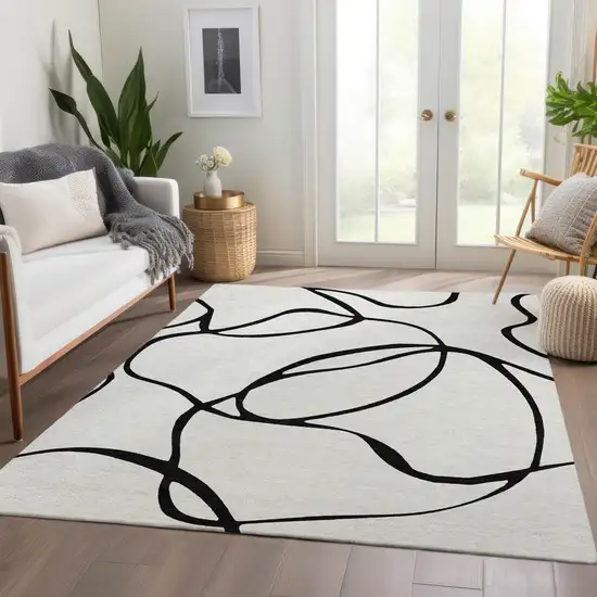 White And Black Abstract Washable Area Rug With UV Protection Photo 5