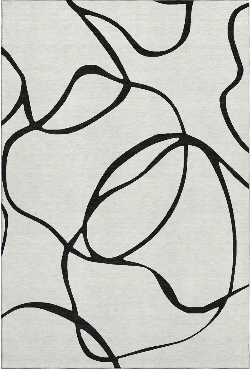 White And Black Abstract Washable Area Rug With UV Protection Photo 6