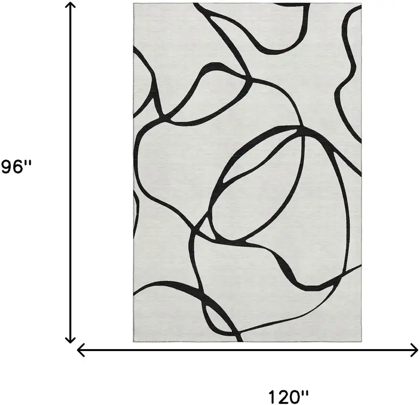 White And Black Abstract Washable Area Rug With UV Protection Photo 6
