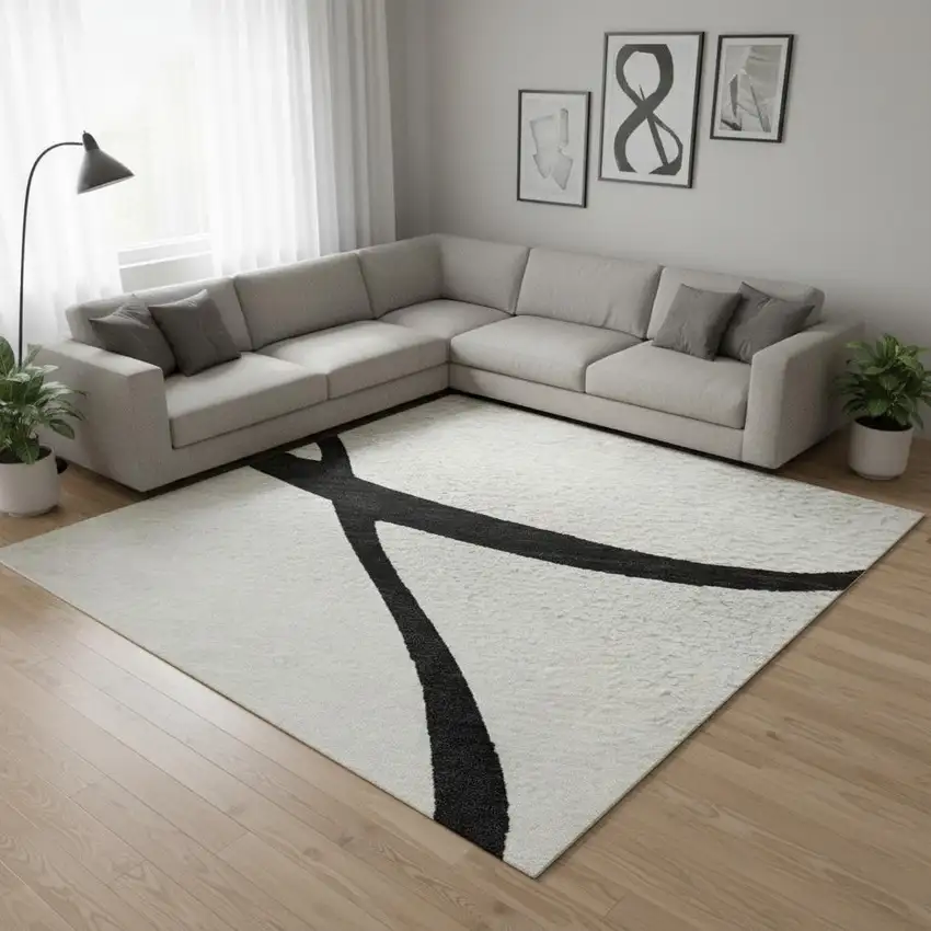 White And Black Abstract Washable Area Rug With UV Protection Photo 2