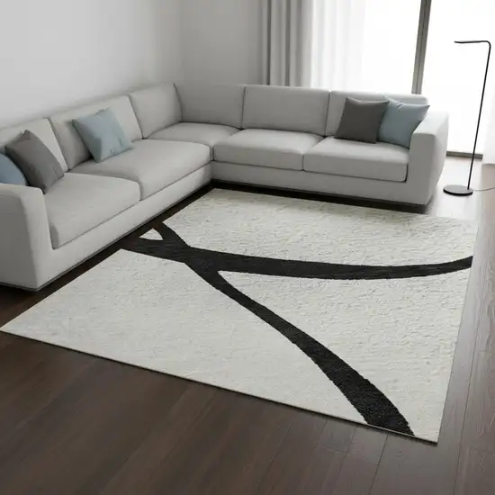 White And Black Abstract Washable Area Rug With UV Protection Photo 2