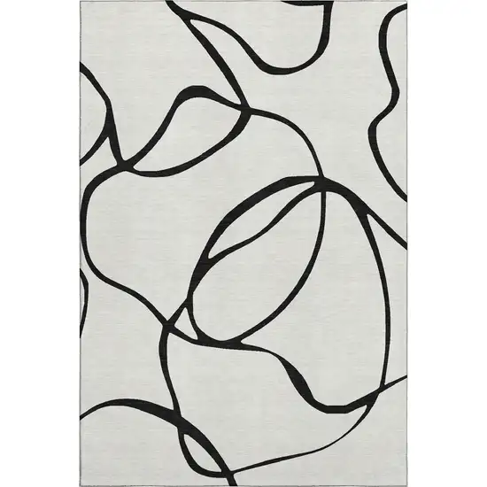 White And Black Abstract Washable Area Rug With UV Protection Photo 6