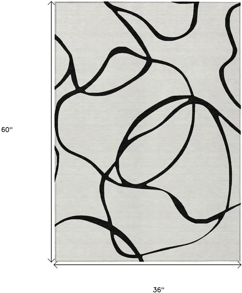 White And Black Abstract Washable Indoor Outdoor Area Rug Photo 3