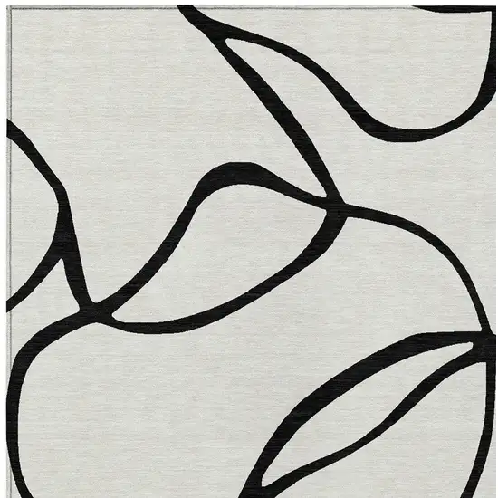 White And Black Abstract Washable Indoor Outdoor Area Rug Photo 5