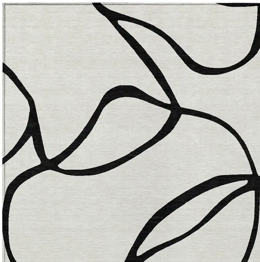 White And Black Abstract Washable Indoor Outdoor Area Rug Photo 5