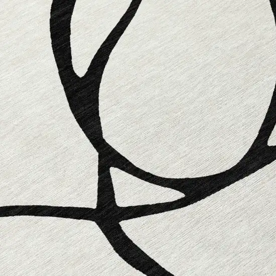 White And Black Abstract Washable Indoor Outdoor Area Rug Photo 8