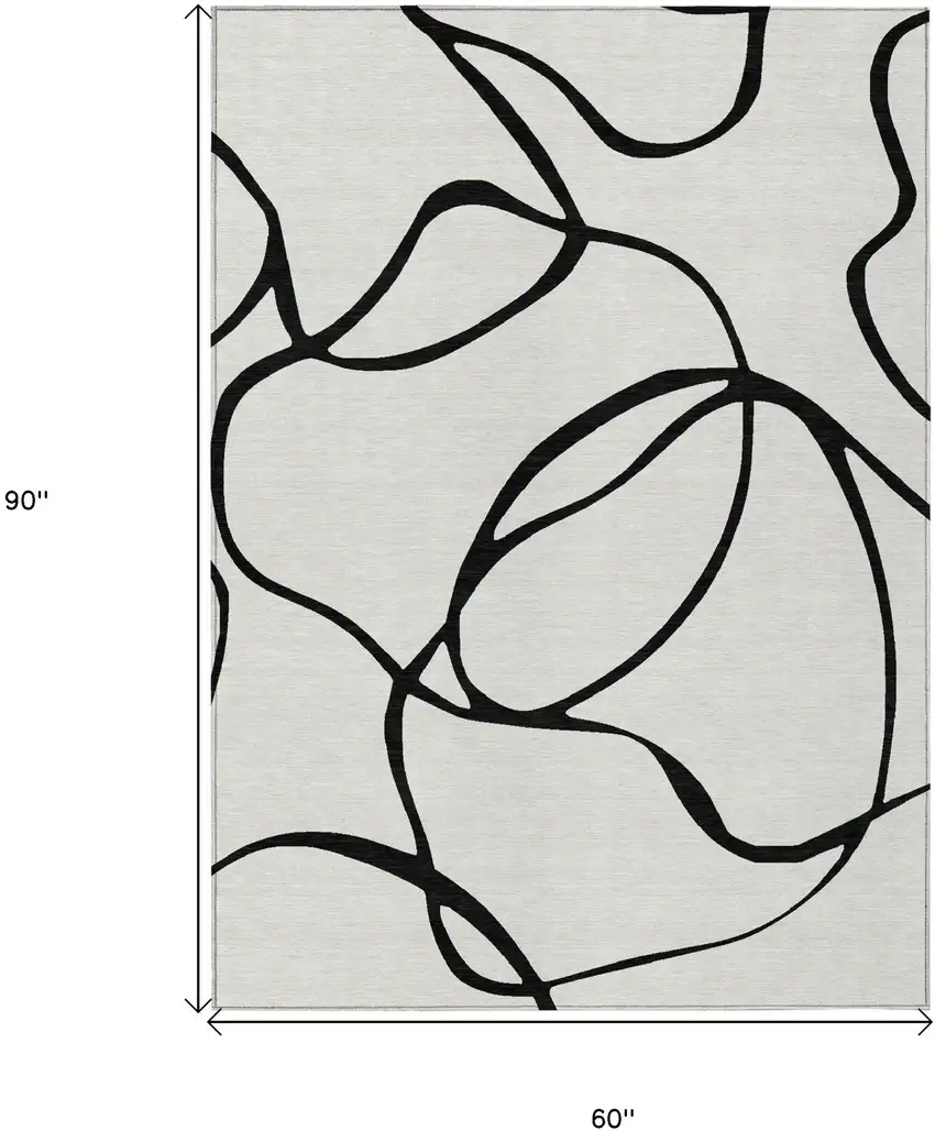 White And Black Abstract Washable Indoor Outdoor Area Rug Photo 3