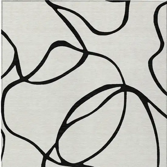 White And Black Abstract Washable Indoor Outdoor Area Rug Photo 6