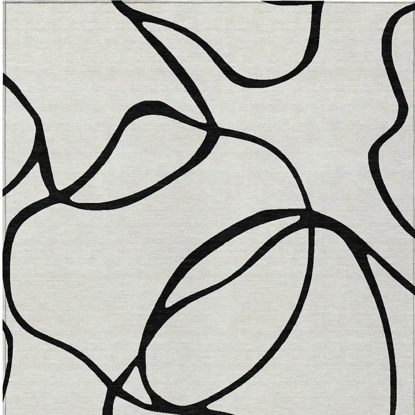 White And Black Abstract Washable Indoor Outdoor Area Rug Photo 6