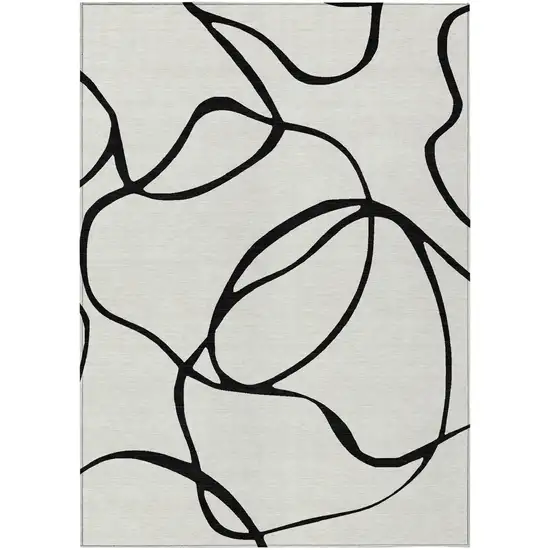 White And Black Abstract Washable Indoor Outdoor Area Rug Photo 2