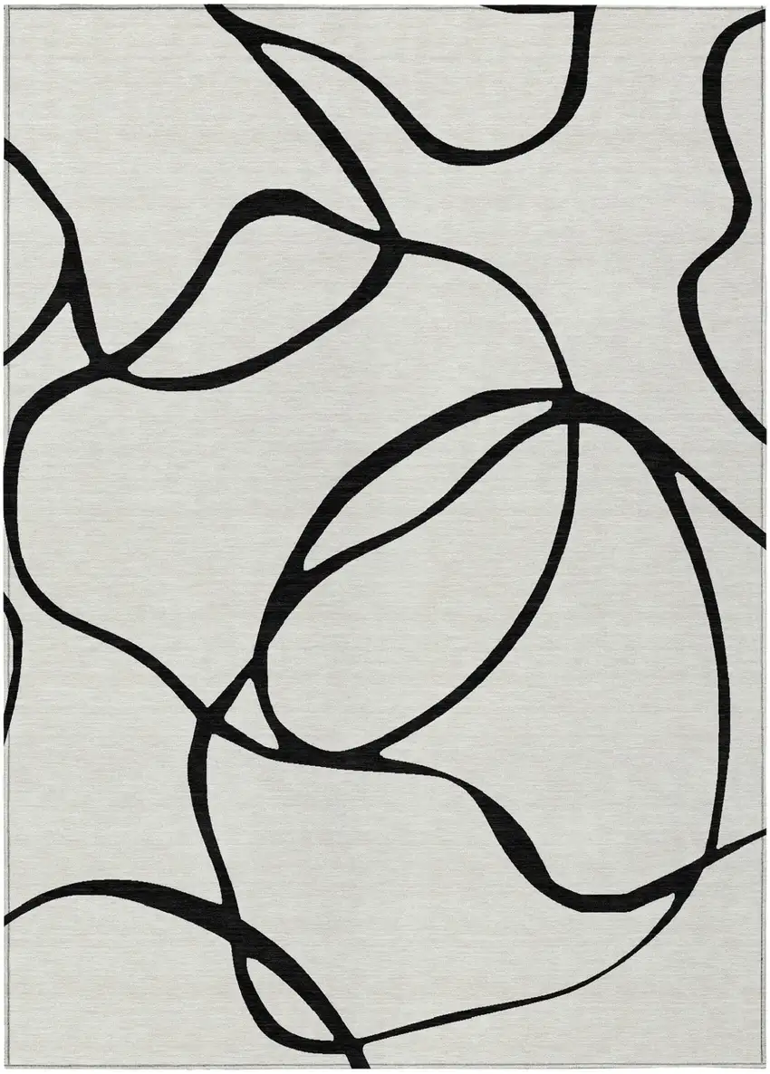White And Black Abstract Washable Indoor Outdoor Area Rug Photo 2