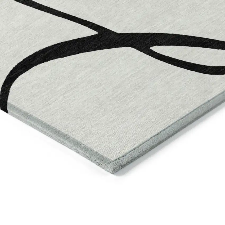White And Black Abstract Washable Indoor Outdoor Area Rug Photo 4