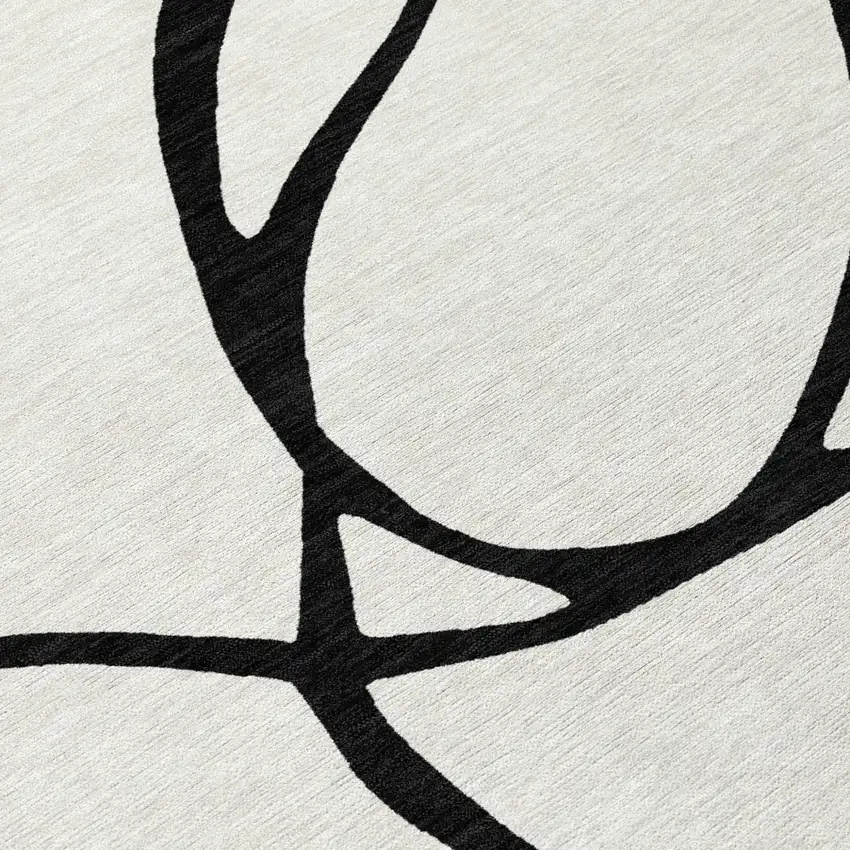 White And Black Abstract Washable Indoor Outdoor Area Rug Photo 7
