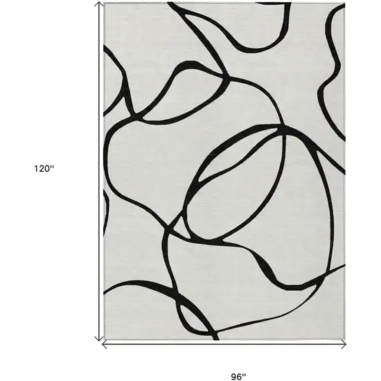 White And Black Abstract Washable Indoor Outdoor Area Rug Photo 3