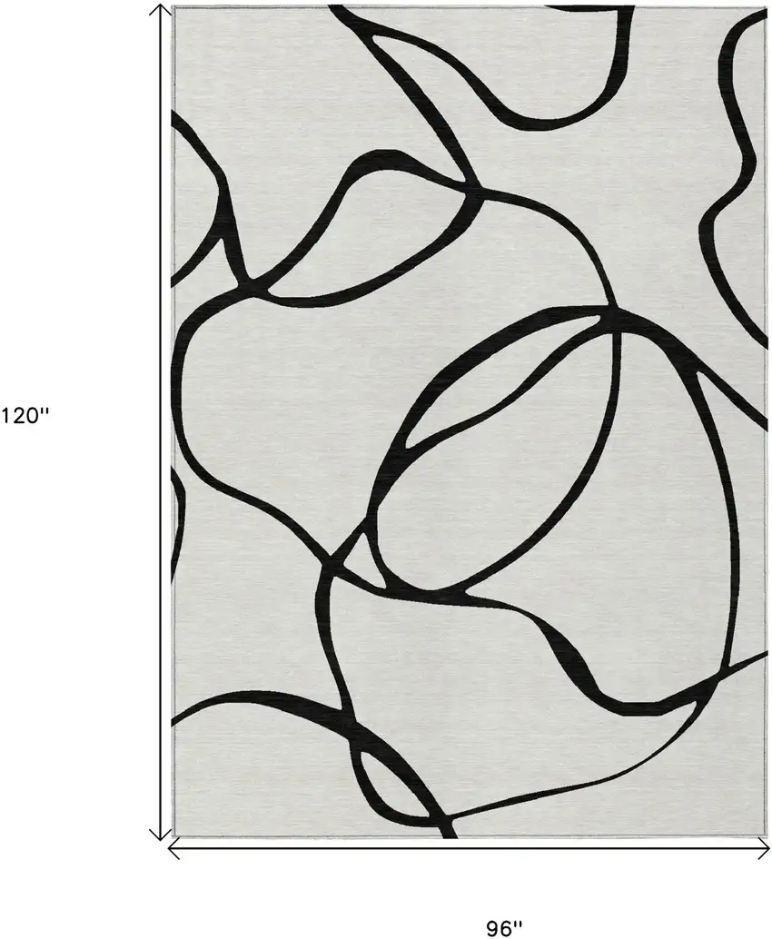 White And Black Abstract Washable Indoor Outdoor Area Rug Photo 3