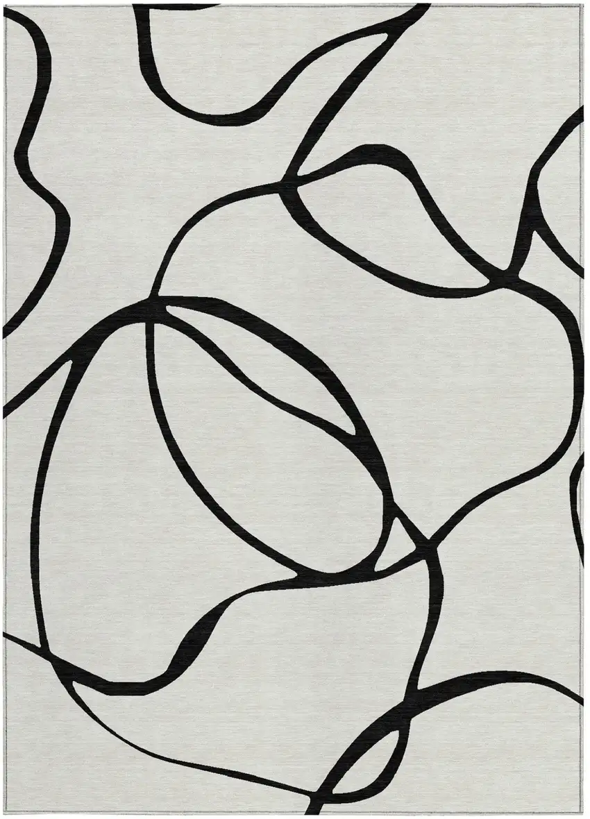 White And Black Abstract Washable Indoor Outdoor Area Rug Photo 6