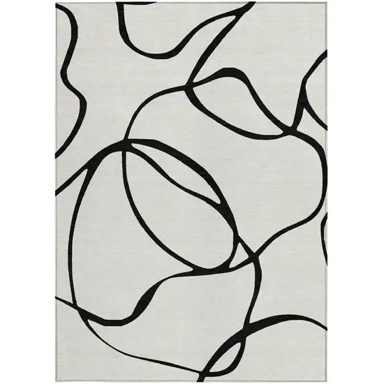 White And Black Abstract Washable Indoor Outdoor Area Rug Photo 6